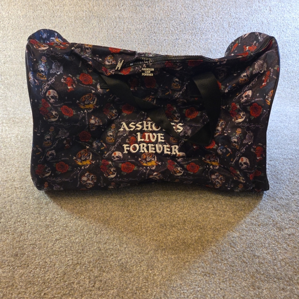 ASSHOLES LIVE FOREVER OG HARDY BLACK PRINTED - STRAP DUFFLE BAG (4850) NEW GYM